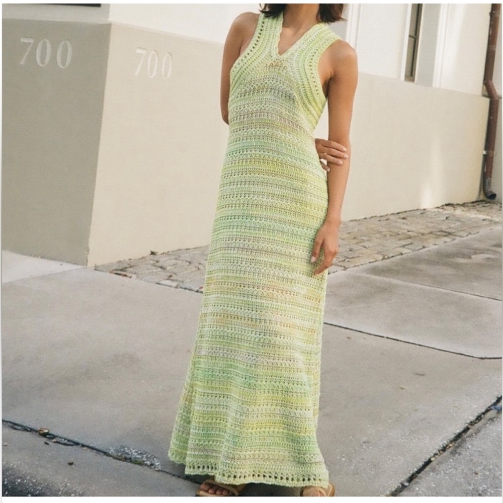 Zara Light Green Crochet Midi Dress